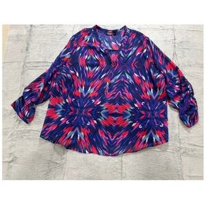 a.n.a A‎ New Approach Blouse Womens 3X Geometric Print Roll Tab Sleeve Top